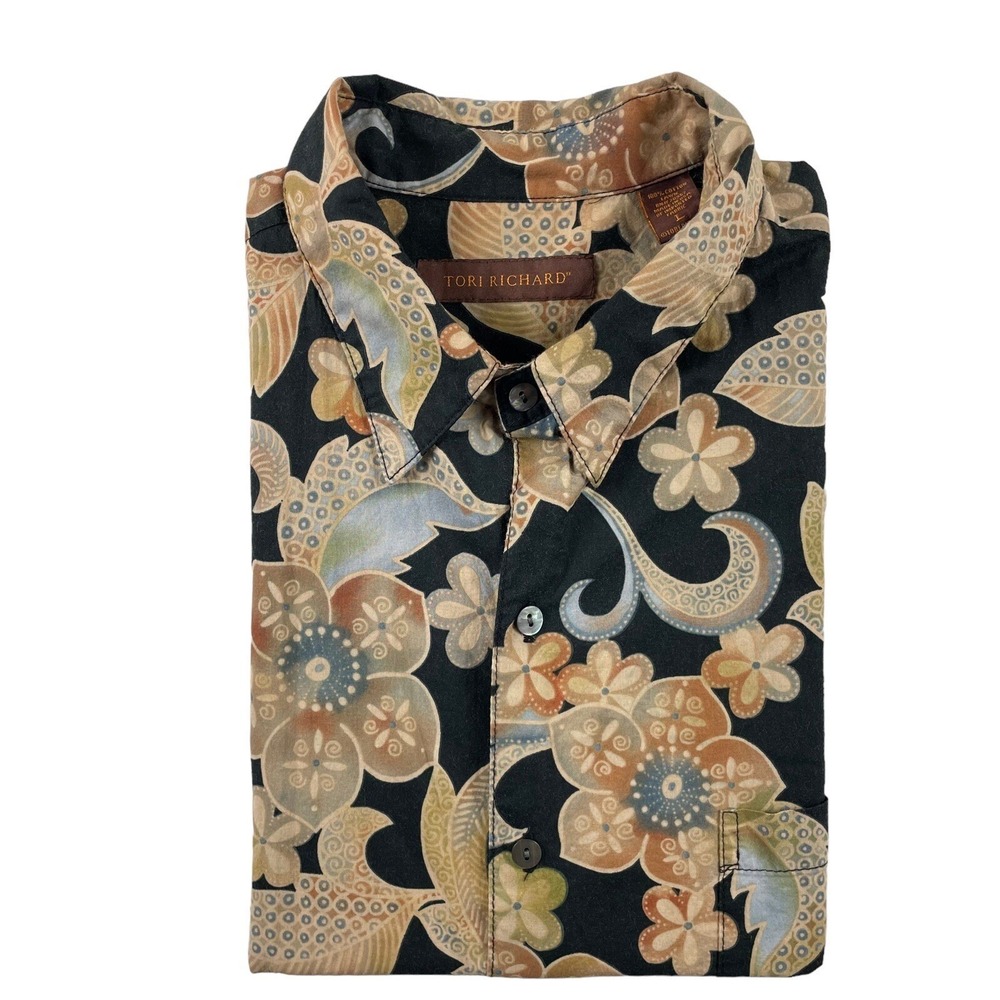 Tori‎ Richard Lightweight  Floral Lawn Cotton S/S Button Front Size Large